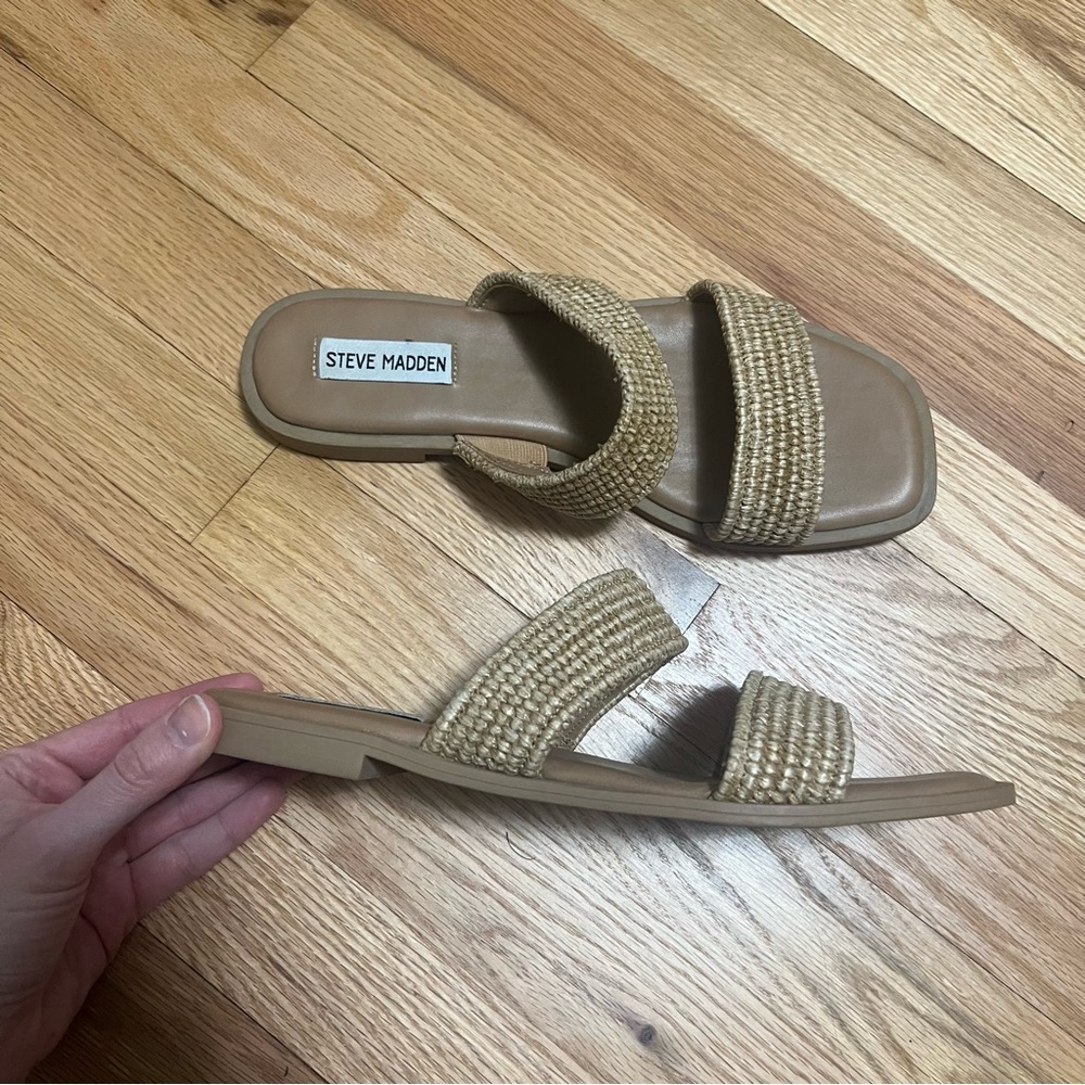 Steve Madden Neutral Braided Double-Strap Slide Sandals